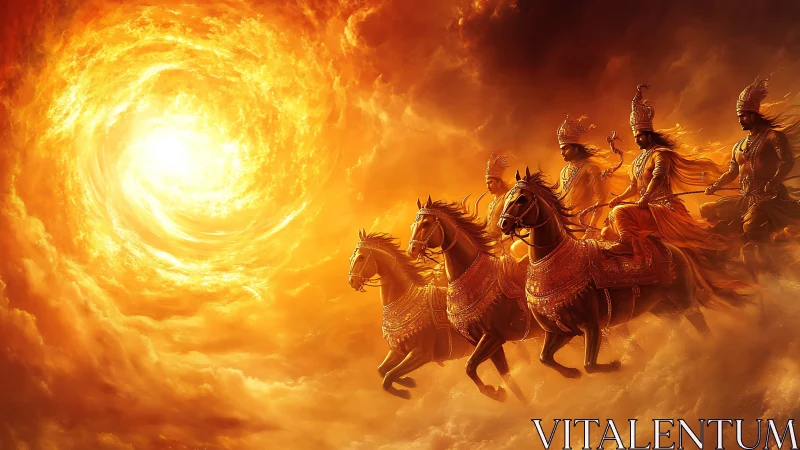 Solar chariot warriors ride a blazing vortex skyward.