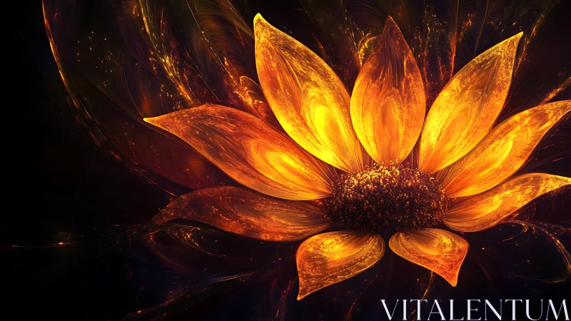 Solar petal bloom igniting the dark with ember-bright grace.