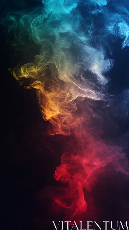 Colorful swirling smoke trail on dark black background.