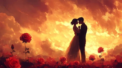 Two Hearts Silhouetted Against a Golden Sky