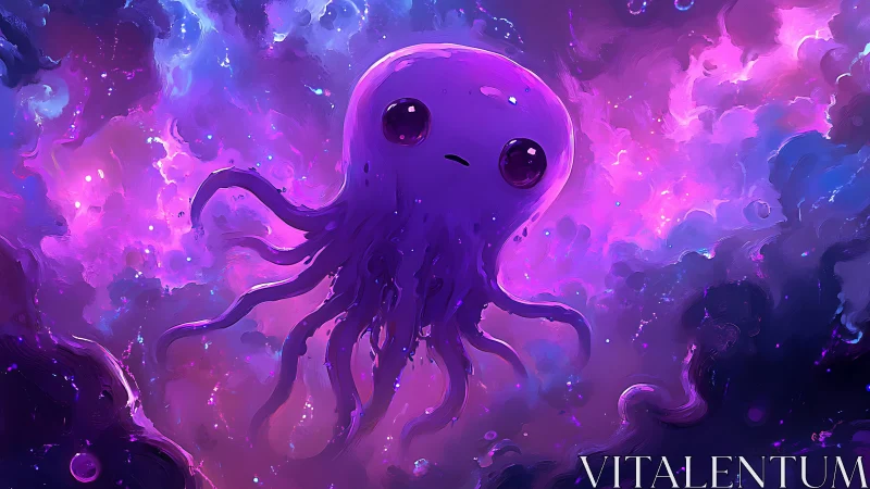 Cosmic jellyfriend drifts through neon galaxies in silence.