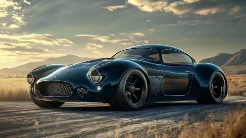 Sunset highway cruise with a sleek retro-future coupe.