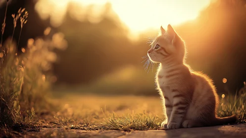 Ginger Tabby Feline in Golden Hour Backlighting with Shallow Depth