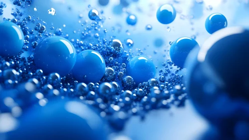 Dreamy blue bubbles drifting through a soft liquid sky.