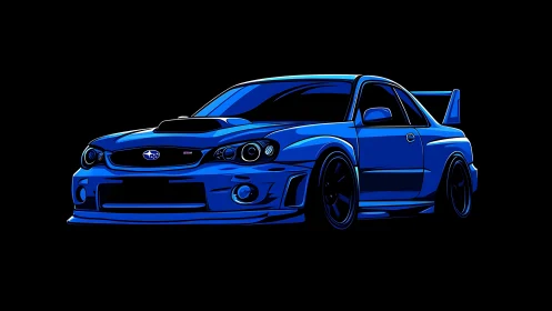 Blue performance coupe rendered in high-contrast digital vector