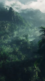 Misty Peak Wilderness: Layered Mountain Vista with Subtropical Canopy.