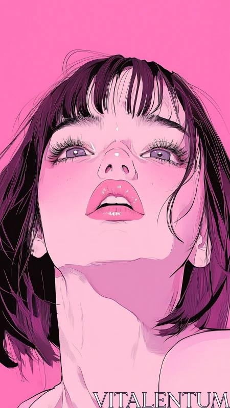 Upward gazing portrait with high-key pink vector shading