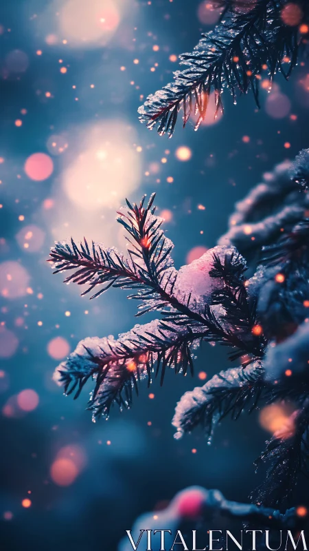 Cozy winter pine branches glowing with soft holiday magic.