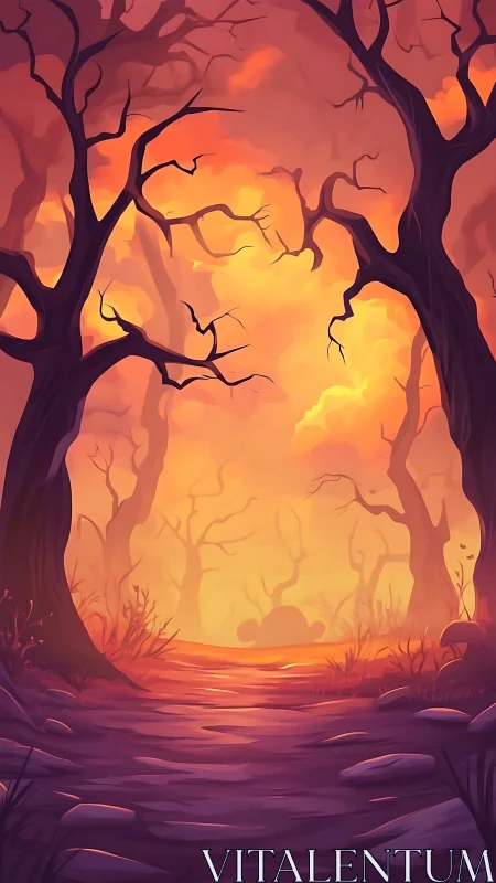 Barren Forest Landscape with Dramatic Atmospheric Lighting