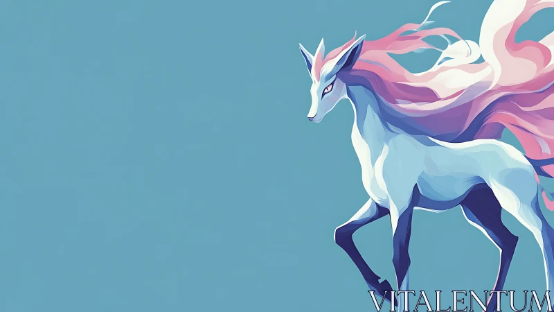 Ethereal pastel deer-creature in minimalist blue expanse.