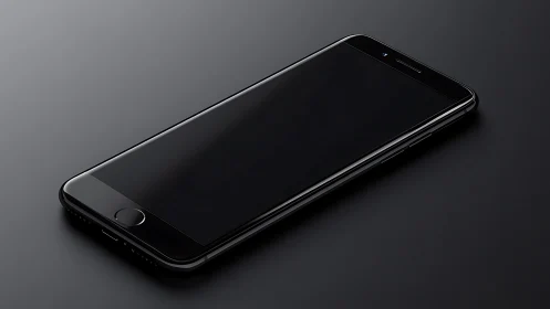 Sleek Black Smartphone Resting on Minimalist Gray Surface