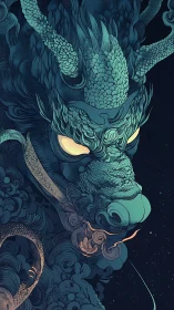 Gentle cosmic dragon glowing softly in swirling starlight.