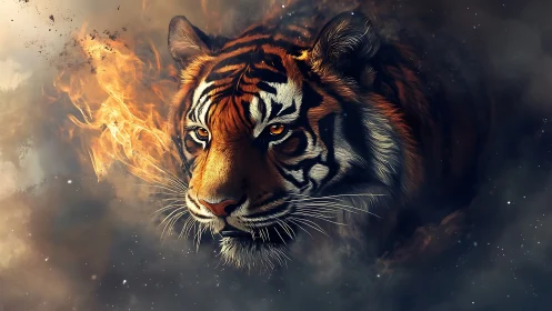Digital rendering shows tiger head emerging through smoke