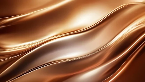 Flowing Bronze Metallic Waves Abstract Digital Art Background.