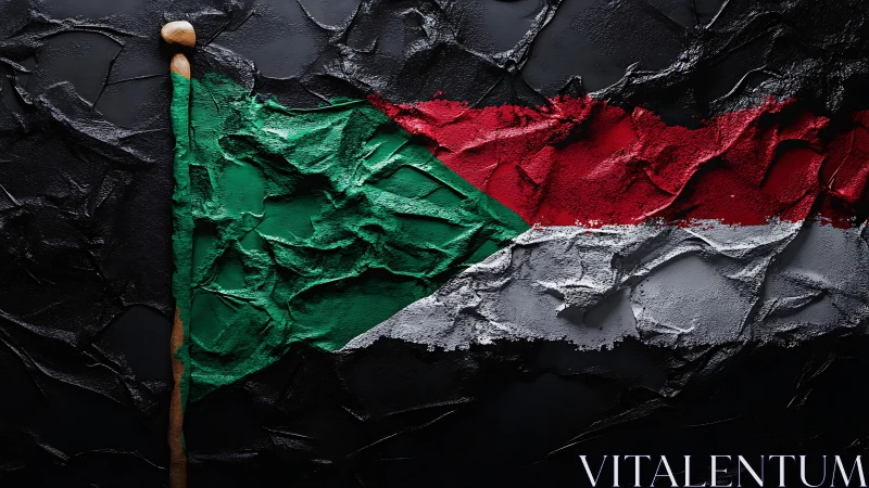 Sudan flag rendered in textured abstract relief against black