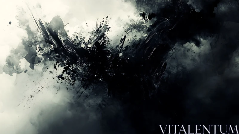 Dark abstract ink explosion on smoky grayscale background.