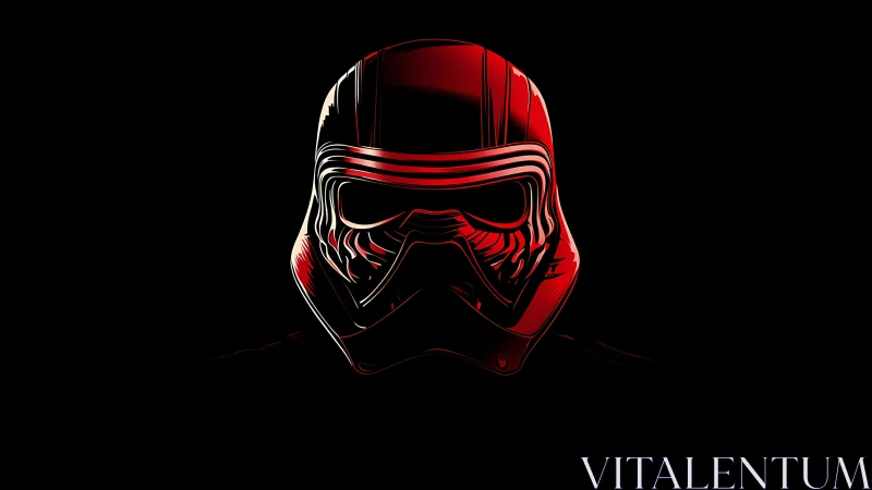 Red sci‑fi helmet portrait in stark neon edge lighting.