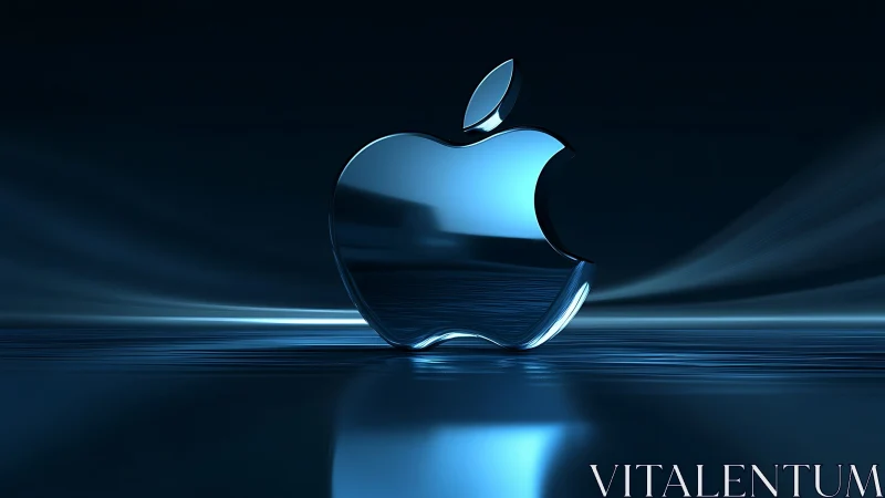 Chrome-blue apple emblem glows in a sleek digital tide.