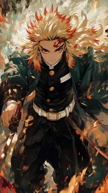 Flame-haired warrior carves a blazing path through chaos