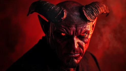 Demonic horned portrait rendered in dramatic red key lighting