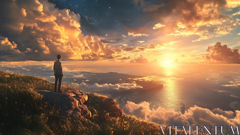 Sunrise daydream above the clouds and quiet ocean bluff.