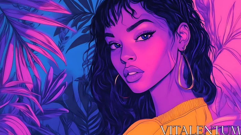 Neon-lit stylized portrait uses duotone gradients and bold linework