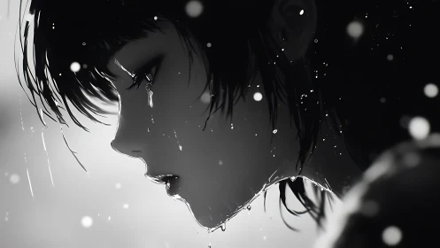 Soft rain traces a quiet girl&rsquo;s tears in gentle grayscale