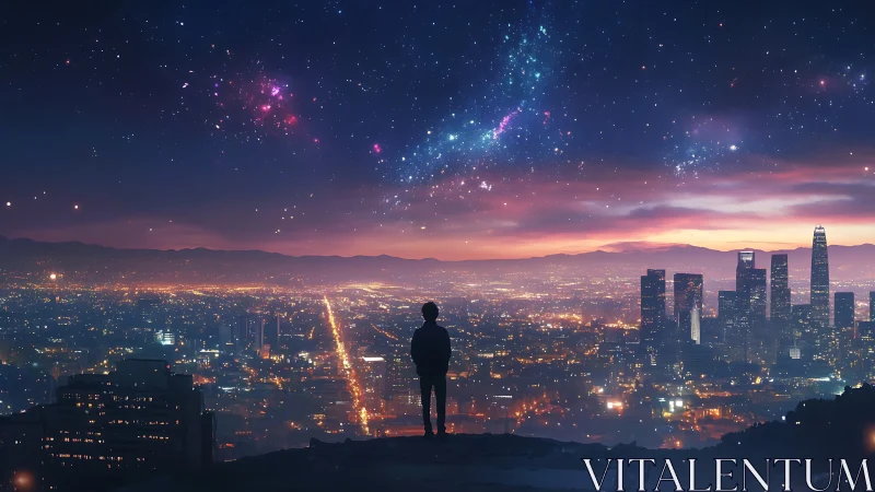 Digital painting skyline study with cosmic urban silhouette.