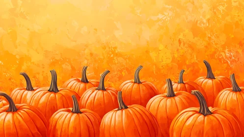 Digital painting of autumn pumpkins with gradient backdrop.