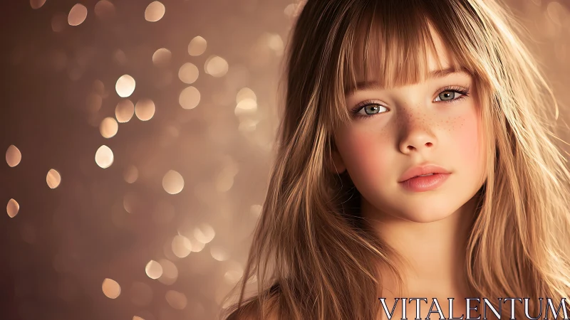 Young Girl Portrait. Warm Golden Bokeh Lighting.