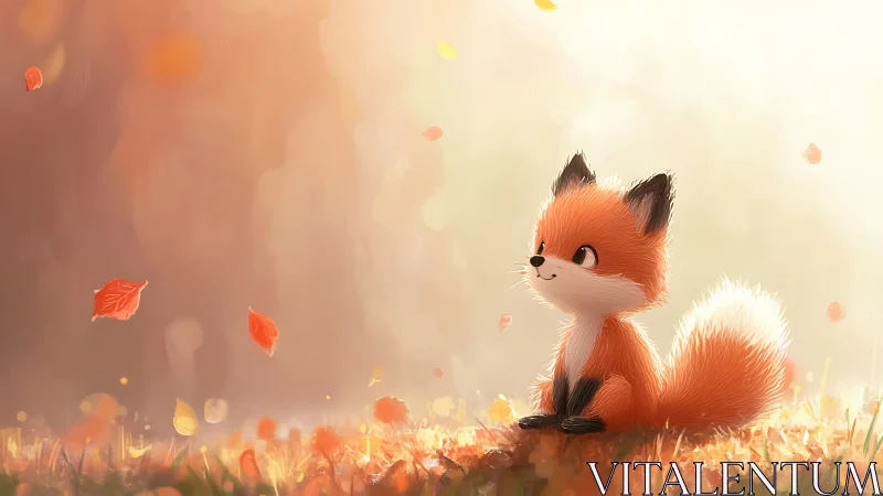 Small stylized fox sitting in soft autumn light outdoors.