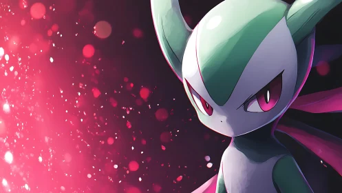 Mystical creature portrait against glowing pink bokeh field.