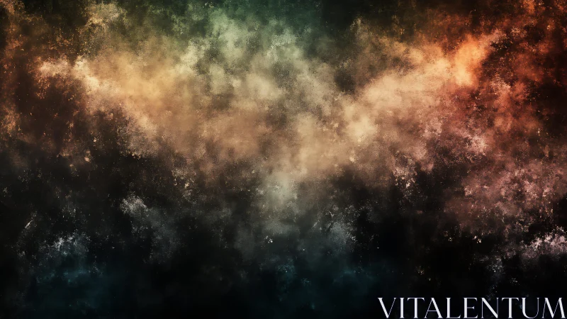 Abstract cosmic nebula with textured clouds and vibrant color blend.