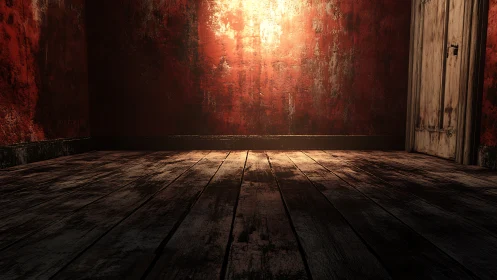 Weathered red room glowing with moody, inviting mystery.