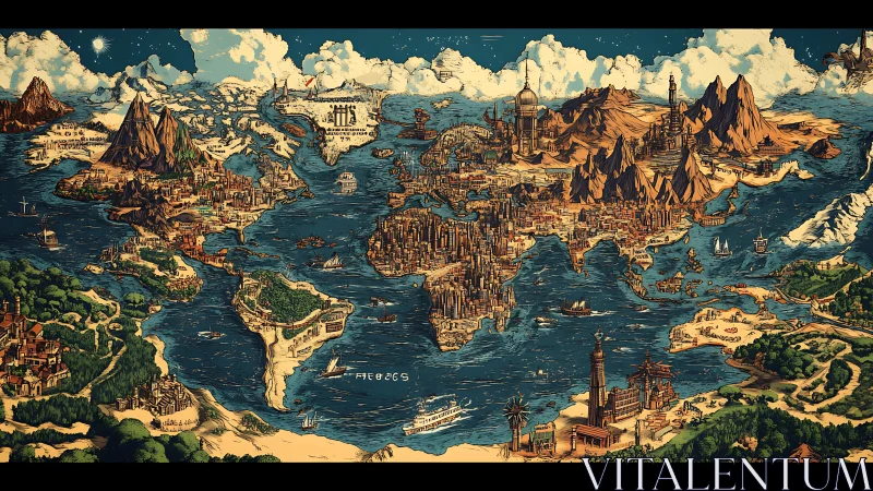 Fantastical world map reimagines continents as dense city realms