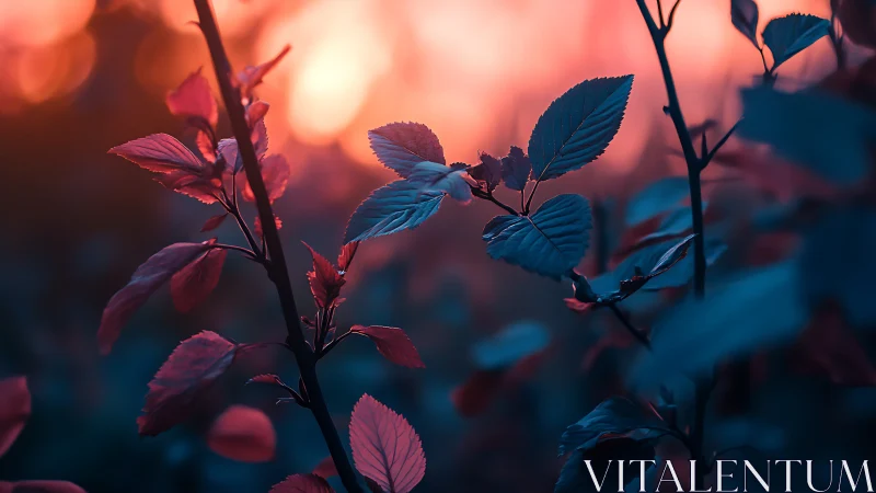 Sunset-lit foliage glows in dreamy blue and coral haze