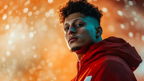 Cinematic male portrait uses bokeh lighting and split-color contrast