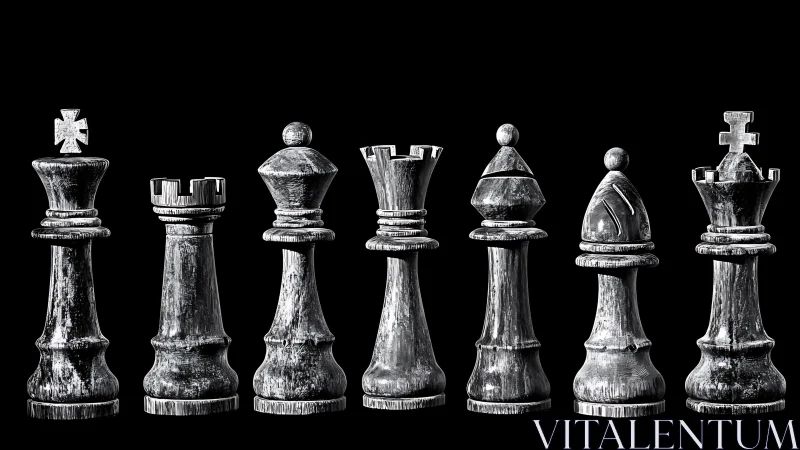 Weathered chess kings stand in stark monochrome drama