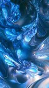 Swirling blue fractal waves curve through luminous liquid space