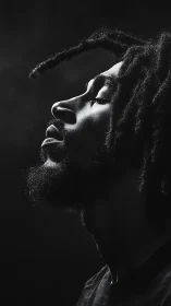 Side profile portrait in dramatic low key studio lighting.