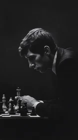 Quiet concentration settles over a thoughtful chess player