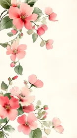 Pink Flowering Botanical Branch Study with Green Foliage