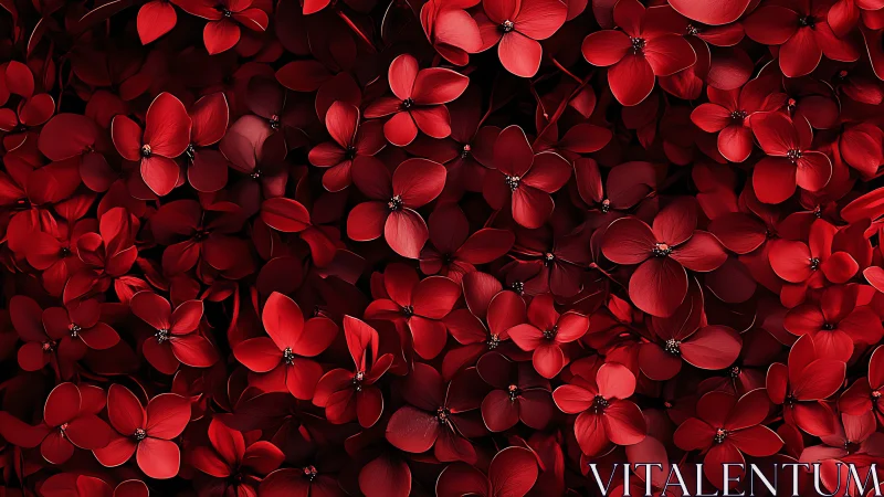 Dense red floral array exhibits high-contrast macro petal texture