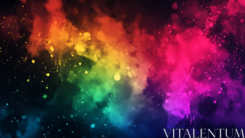 Nebulous rainbow dust clouds over deep cosmic voidscape.