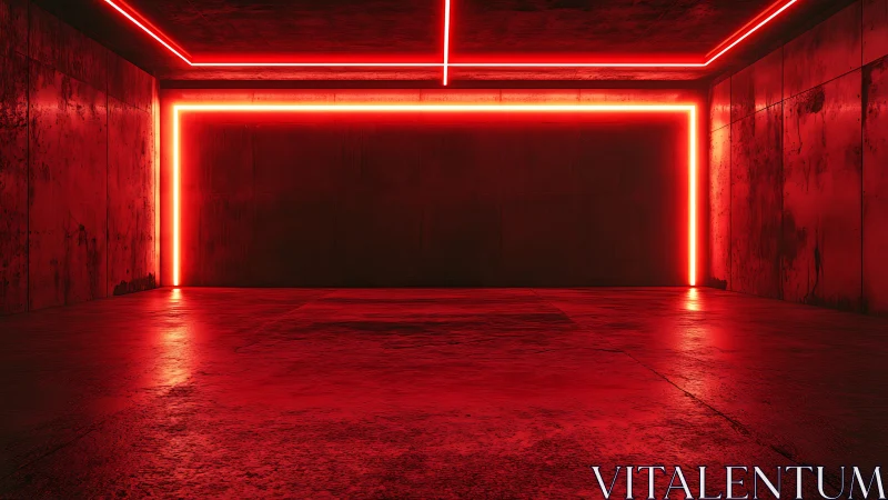 Red neon tunnel glows inside industrial concrete chamber.