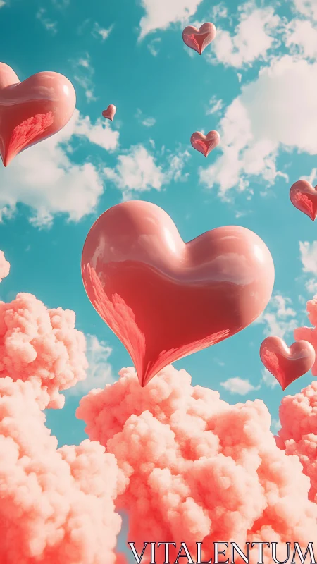 Floating Heart Forms Against Turquoise Sky with Pink Clouds