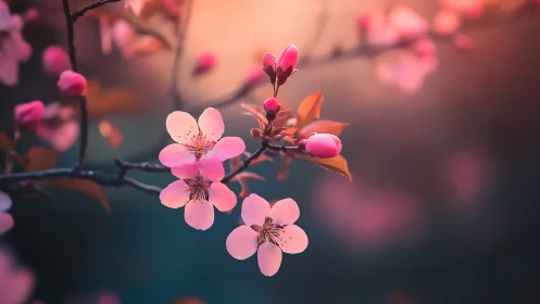 Selective focus isolates pink blossom cluster on muted bokeh field
