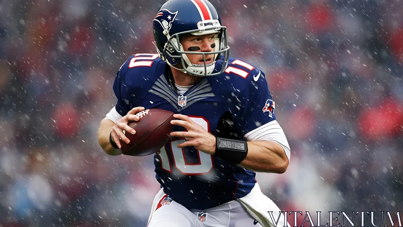 Quarterback carves the storm, eyes locked downfield. Period.