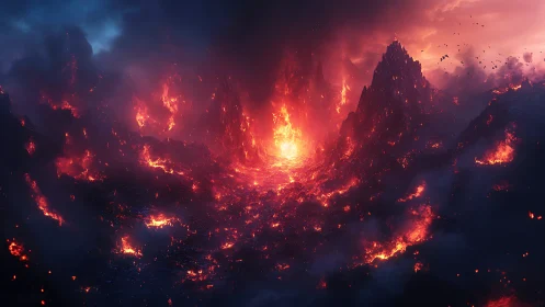 Infernal Crater Valley Erupting With Molten Fire.