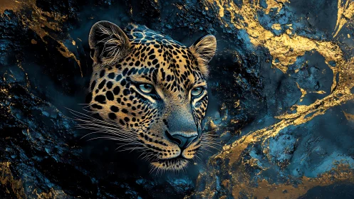 Sapphire Sentinel: Leopard's Gilded Gaze Pierces the Abyss.